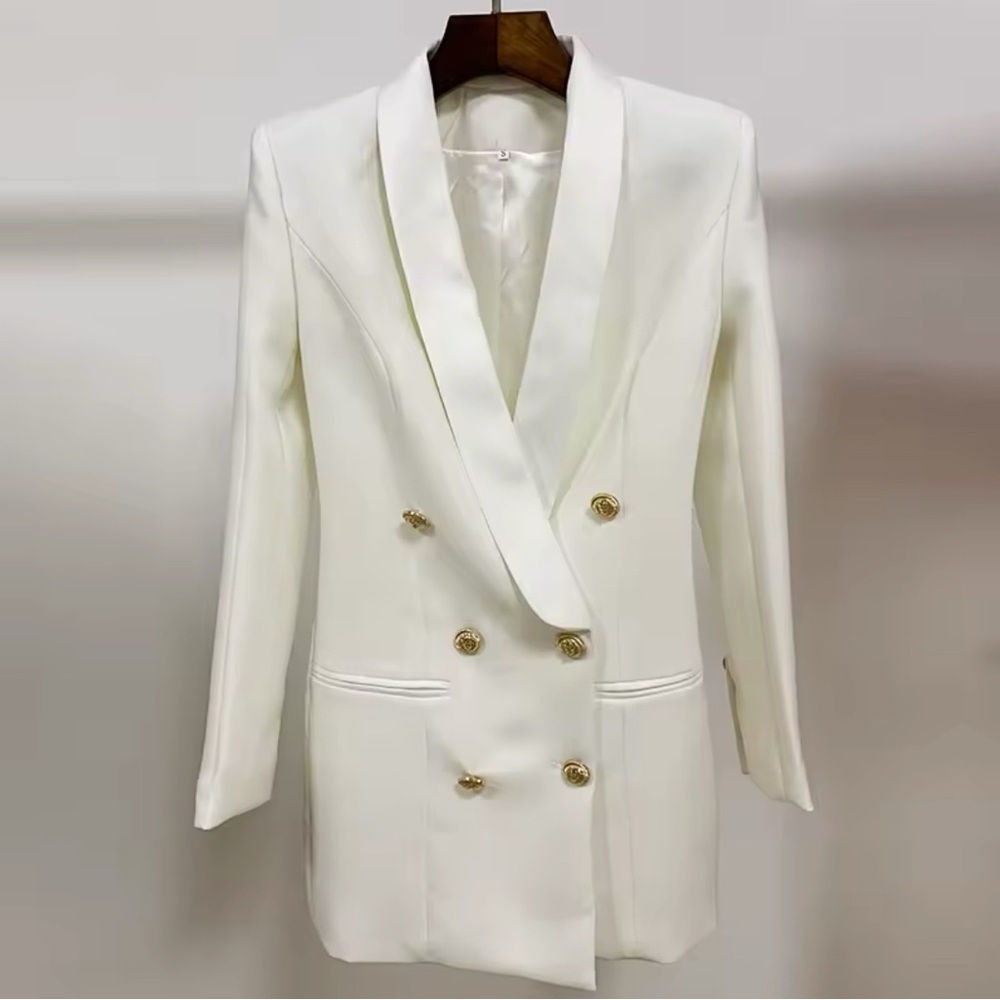 Elegant White Double-Breasted Women's Blazer